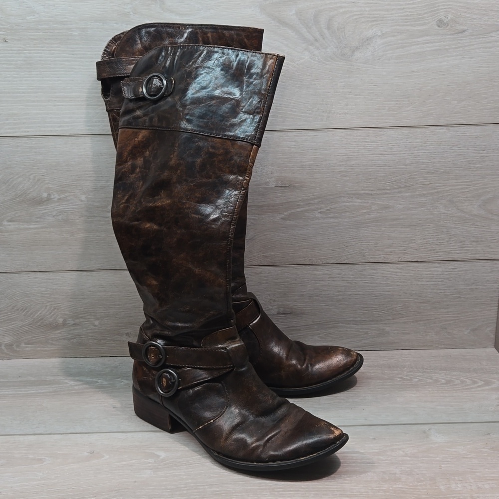 Born Women Distressed Leather Tall Riding Boots shoes sz 8